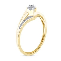 Карат кръг и багет, изрязан естествен бял диамантен обещаващ пръстен за жени в 14K жълто злато над стерлинги сребро, размер на пръстена-10.5
