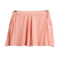 Voguele жени къси горещи панталони солиден цвят мини панталон Плиси летни плажни къси панталони Долни дъна Широки крак розов един размер