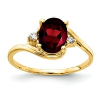 Солиден 14k жълто злато 8x овален гранат януари червен скъпоценен каменна проверка диамантен годежен пръстен размер 7