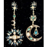 Юехао обеци дами Обеци Opal Diamond Sun Moon Shape Асиметрични обеци многоцветни