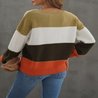 Eytino Color Block Striped V пуловер за врата за жени с дълъг ръкав плетен пуловер джъмперни върхове