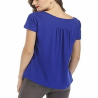 Cindysus дамски тройник плътни цветни върхове с къс ръкав тениска плажна тениска бохемска туника блуза паук синьо 3xl