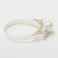 Британски направени 14K White Gold Cultured Pearl & Opal Womens Cluster Ring - Опции за размер - размер 10.25