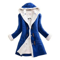Frehsky зимни палта за жени жени ежедневни плетани бутон с дълъг ръкав дебел топъл качулка жилетка жилетка пуловери за жени синьо