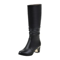 Ботуши за жени Обувки на висок ток Небрежна зимна мода солиден цвят заострен страничен цип коляно високи ботуши черно