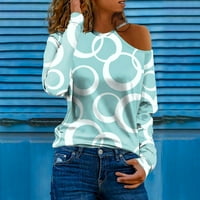 Женски модни блузи ризи падат есен зима ежедневно отпечатани половин от рамо d дълъг ръкав плюс размер женски върхове синьо 3x