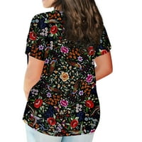 Дамски върхове с къс ръкав за свободното време лятна блуза флорални ризи 2xl
