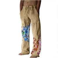 Мъжки памучни панталони отпечатани панталони с теглене широк панталон за крака на крак небрежни летни летни плажни панталони с джобове