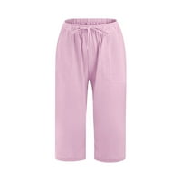 Клирънс капрес за жени 7,00 долара, плюс размер ежедневно лято свободно памучно спално бельо солидно джобно каприс рокли панталони розов размер 16