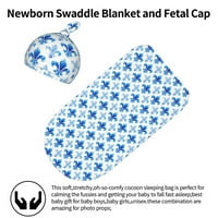 Blue Fleur de lis бебе замахване бебешко одеяло мек еластичен чувал за сън с шапки за новородени подаръци за душ