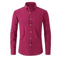 Мъжки ризи tdoqot с дълъг ръкав- небрежен въртящ се яка свободна стилна пуловер есенна риза горещо розово