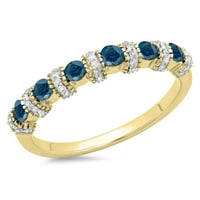 Колекция DazzlingRock 0. Карат 14K синьо и бяло диамантен булчински подреждащ се сватбен пръстен CT, жълто злато, размер 7
