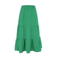 xiuh плътно цвят жени дълга пола с висока талия плисирана пола разрошна пола за жени зелена xl