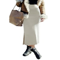 Жени поли с твърд цвят midi пола с висока талия Vintage Woolen Holiday Grey 2xl