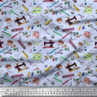 Soimoi Polyester Crepe Fabric Scissor, Buttons & Machine Sewing Print Sheing Fabric Wide Yard