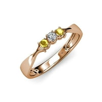 Жълт сапфир и диамант три каменни пръстени 0. CT TW в 14K розово злато.size 5.5