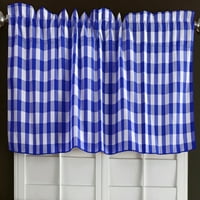 Poplin Gingham Checkered Window Valance Wide Royal Blue
