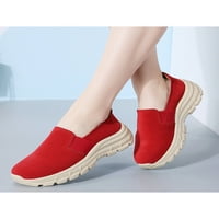Увиване на женски ходещи обувки Неплъзгащи се ежедневни обувки Плъзгане на маратонки Дишащи мокасини работят червено 5.5