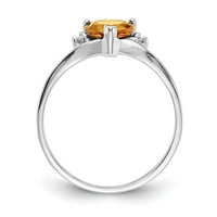 14k бяло злато сърце цитрин истински диамантен пръстен