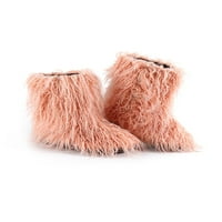 Жени fau fur ботуши размити пухкави пухкави кръгли пръсти велур зимни снежни ботуши плоски обувки