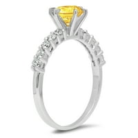 1. CT блестящ кръгъл разрез Симулиран жълт диамант 14k бяло злато пасианс с акценти пръстен SZ 10.5