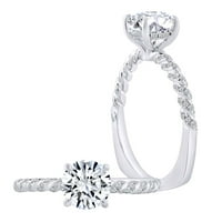Кръгъл бял естествен диамантен полумонтиращ годежен пръстен в 14k твърд бял златен пръстен размер-6.5