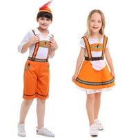 Момчета за малко дете костюм отгоре+ лигавица къса+ шапка деца традиционно фестивално облекло бродир Суспендер костюм оранжево m