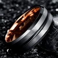 Toyella Men's Rose Gold Plated Вътрешен пръстен замръзнал волфрамов стоманен пръстен Черен №9.5