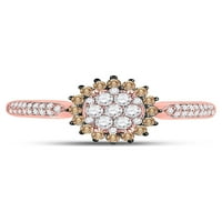 10kt розово злато дамски кръг кафяв диамантен халос клъстер пръстен cttw