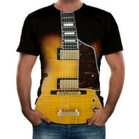 IOPQO Мъжки тениска Мъжки фашон китара 3d отпечатана тениска готина летни къси ръкави тийнейджъри върховете на върховете мъжки ризи жълти m