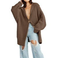 Yubatuo Женски кабел с дълъг ръкав плетен пуловер Отворен фронт картонен бутон Разхлабени дамски палто за връхни дрехи за жени кафе m