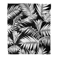 Хвърлете одеяло топло уютен печат фланелен зелено листо черно и бели палмови листа шаблон тропически силует удобно мек за диван и диван в леглото
