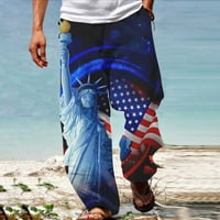Buigttklop без граници Мъжки панталони Разчистване, Мъжете лято Небрежна независимост Ден 3D Печат Еластична талия Прав панталони