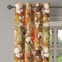 Пролетна завеса за громбек, мечтателен модел на цветя в джунглата бохо и молци силуети, 2-панелни завеси за декор за спалня, 50 x108