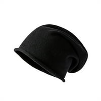 Женска модна ежедневна вълнена шапка солидна топла на открито плетена шапка бейзболна шапки черно