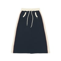 Жени ежедневни пола, еластична талия цветно-контраст джобни пачуърк а-линия реколта дълга пола