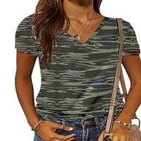 Glookwis жени с къс ръкав тениска небрежни върхове меки основни блузи леопардови отпечатани камуфлажни тениски тениски
