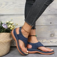 Женски клинови сандали височина на петата до обувки за плаж на открито тъмно синьо