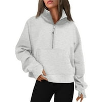 Дамски пуловер на ревера половина цип суичъри ежедневни суичъри с дълъг ръкав с дупка и джоб на палец и джоб