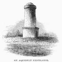 Croton Aqueduct, 1860. Na вентилаторна кула на Aqueduct Croton. Гравиране на дърво, американска, 1860. Плакат печат от