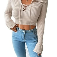 Небрежни обикновени якички пуловери с дълъг ръкав от кайсии за женски пуловери