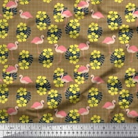 Soimoi Velvet Fabric Monstera листа, Floral & Flamingo Bird Print Fabric край двора