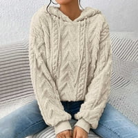 Mlqidk жени качулки размита руно шерпа суичър ежедневно основен кабел с дълъг ръкав плетен кокетен пуловер есенни дрехи бежово l