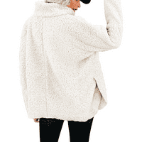 Женски подплатени сгъстени върхове яке с висока яка туид руно свободно плюс размер пуловер S-5XL