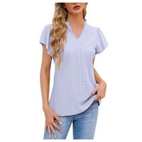 Дамски ризи женски солиден цвят v-left leaf с късо ръкави в топ лилаво l