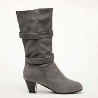 Tawop Mid Calf Boots for Women, Есента зимна дебела пета с средна тръба ботуши с колан до топли обувки Ultra Mini Boots Жени момичета ботуши