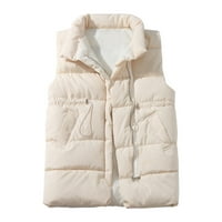 Caicj Winter Coat's Женска жилетка, леки топли полярни меки жилетки връхни дрехи с джобове с цип, яке без ръкави за Winte White, m