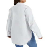 Женски плюс ежедневна обикновена риза с дълъг ръкав бял плюс размери блузи