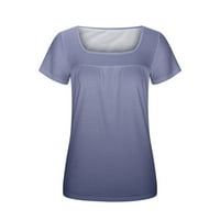 Zodggu дамски туника върхове тениски за модни продажби на градиент на продажбите летни квадратни якички тениски свободни прилепнали ежедневни плисирани върхове модни къси ръкави женски върхове сини 6