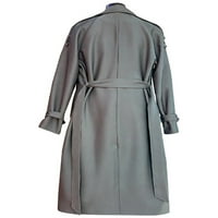 Капризи жени двубой с дълъг тренч палто плътно цветно яке бутон надолу с дълъг ръкав жилетка сиво l